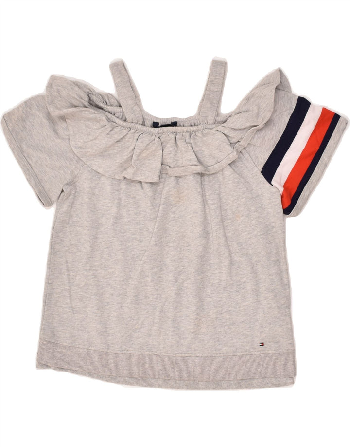 TOMMY HILFIGER Girls Short Sleeve Sweatshirt Jumper 15-16 Years XL Grey | Vintage Tommy Hilfiger | Thrift | Second-Hand Tommy Hilfiger | Used Clothing | Messina Hembry 