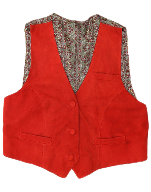 Vintage Damen Crop Wildleder Weste UK 14 Groß Rot Retro