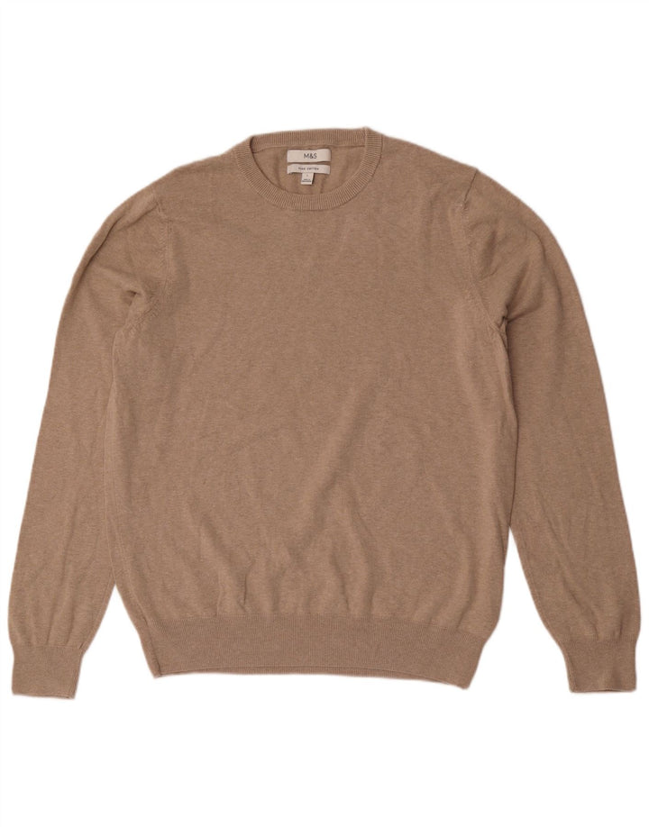 Marks & Spencer Herren-Pullover mit Rundhalsausschnitt, Größe L, beige, Baumwolle