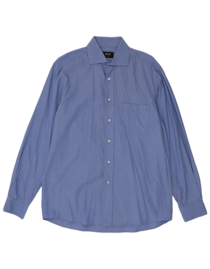 Hugo Boss Herrenhemd Größe 39 15 1/2 mittelblaue Baumwolle