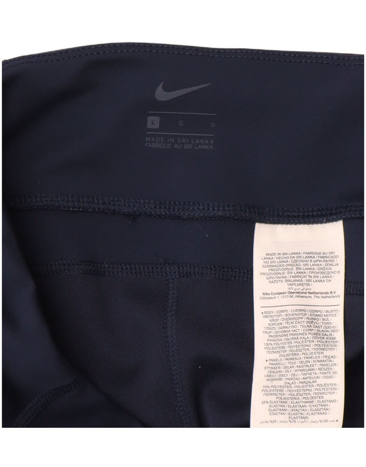 Nike Damen Leggings UK 14 Large Marineblau Colourblock Polyester