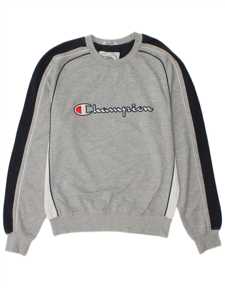 CHAMPION Mens Graphic Sweatshirt Jumper Small Grey Colourblock Cotton