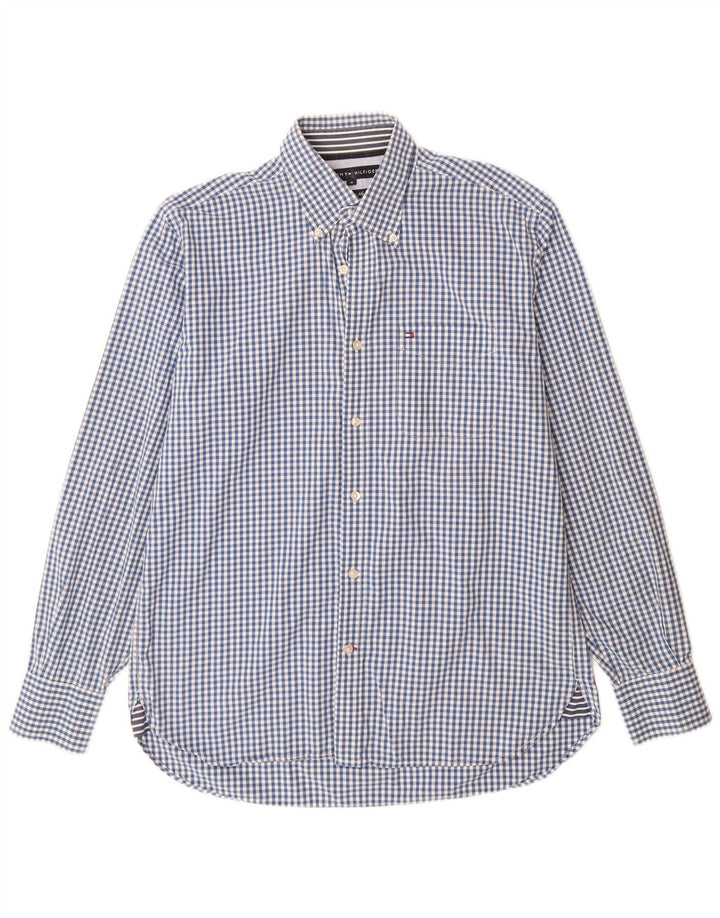 Tommy Hilfiger Kariertes Herrenhemd aus mittelblauer Gingham-Baumwolle