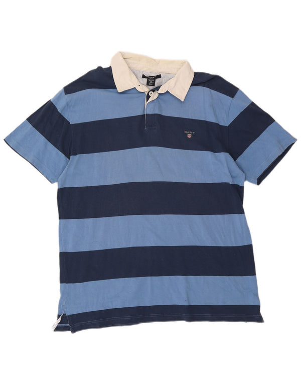 Gant Herren Rugby-Poloshirt 3XL, blau gestreift, Baumwolle