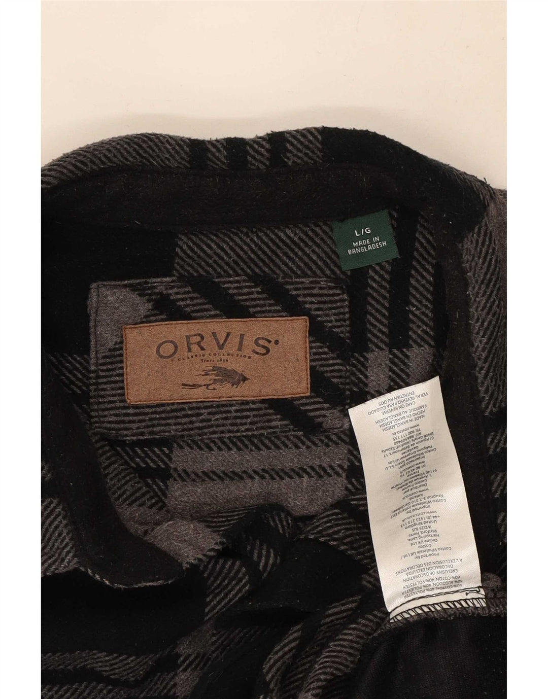 Orvis Herren-Flanellhemd, groß, schwarz kariert, Baumwolle