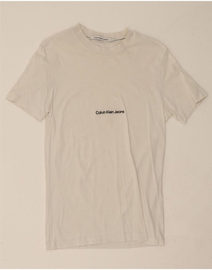 CALVIN KLEIN Womens Graphic T-Shirt Top UK 12 Medium White Vintage Calvin Klein and Second-Hand Calvin Klein from Messina Hembry 