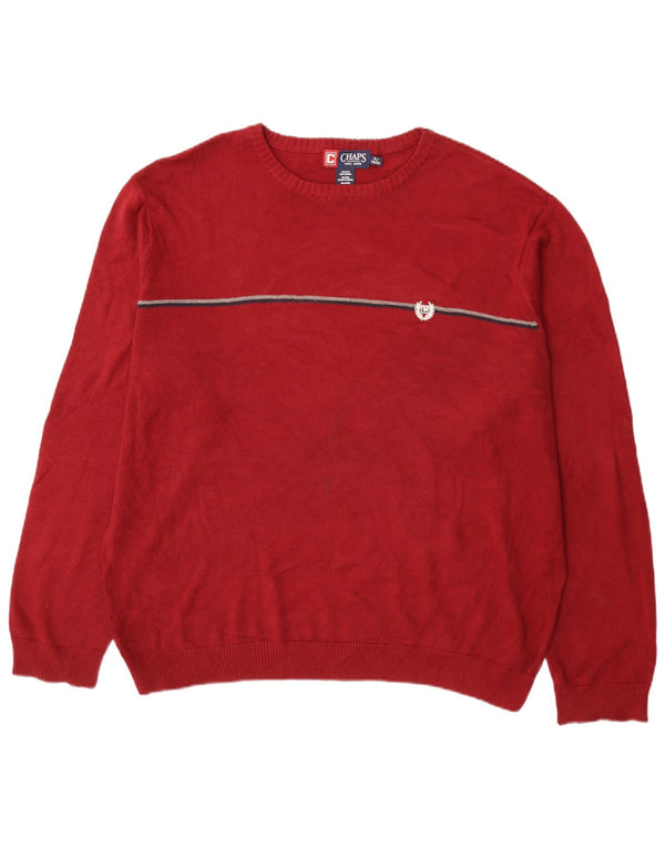 Chaps Herren-Pullover mit Rundhalsausschnitt, XL, rot gestreift, Baumwolle