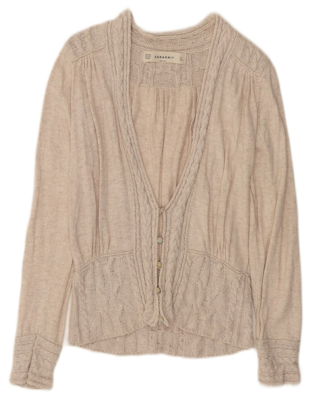 ZARA Damen-Cardigan-Pullover UK 14 Large Beige Baumwolle
