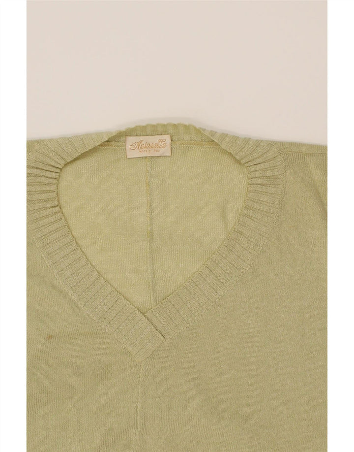 VINTAGE Womens Oversized V-Neck Jumper Sweater IT 44 Medium Green Vintage Vintage and Second-Hand Vintage from Messina Hembry 