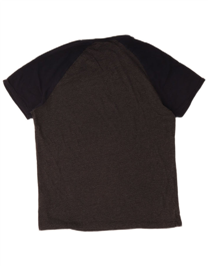 French Connection Herren-T-Shirt-Oberteil aus mittelgrauer Colourblock-Baumwolle