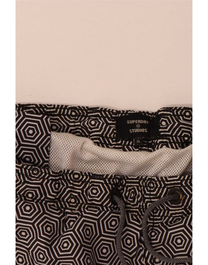 Superdry Herren-Badeshorts XL, schwarzes, geometrisches Polyester