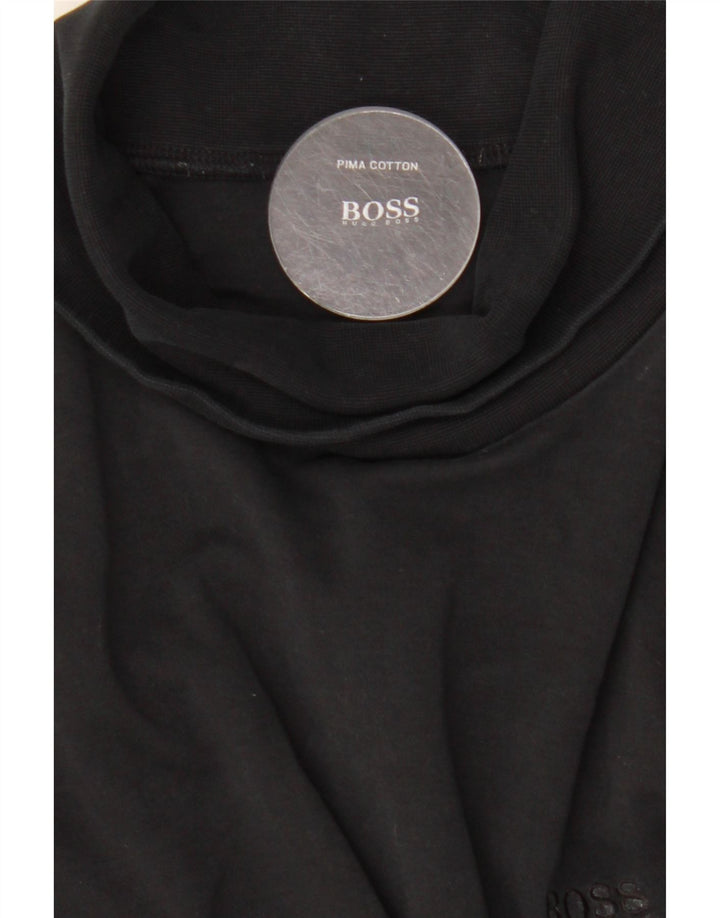 HUGO BOSS Herren-Top mit Rollkragen, langärmlig, mittelschwarze Baumwolle
