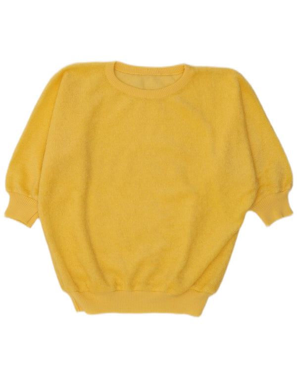 Vintage Damen 3/4 Ärmel Rundhalspullover Pullover EU 46 XL Gelb