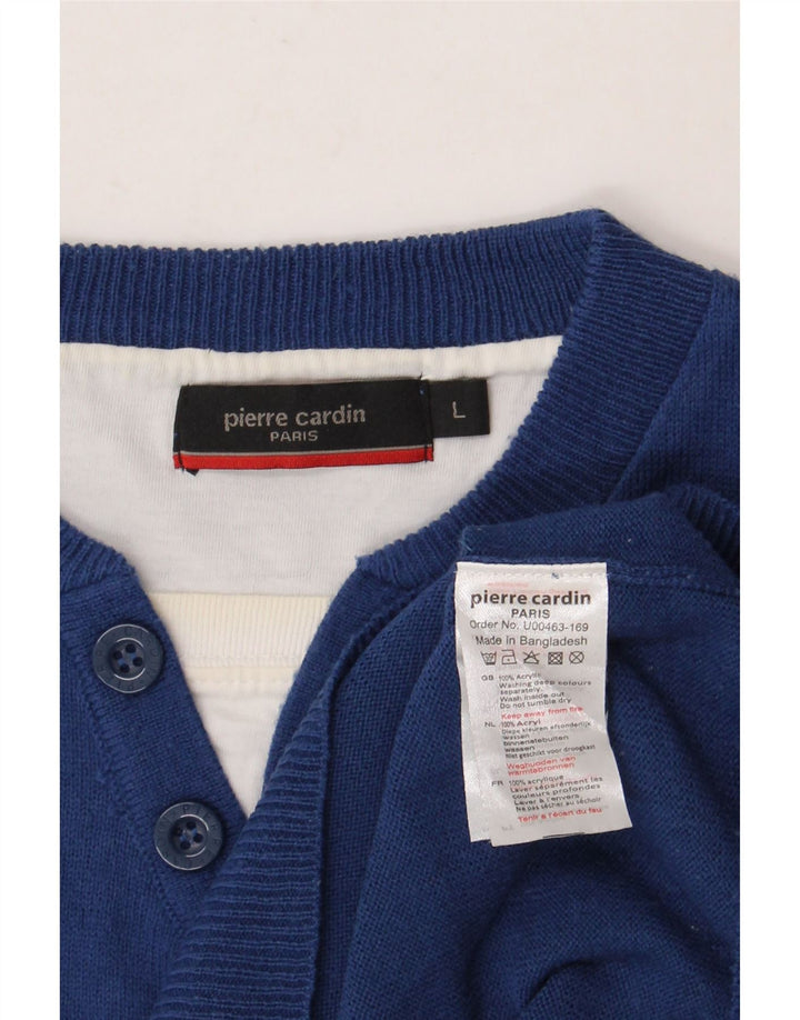 Pierre Cardin Herren-Pullover mit Knopfkragen, großes Blau, Acryl