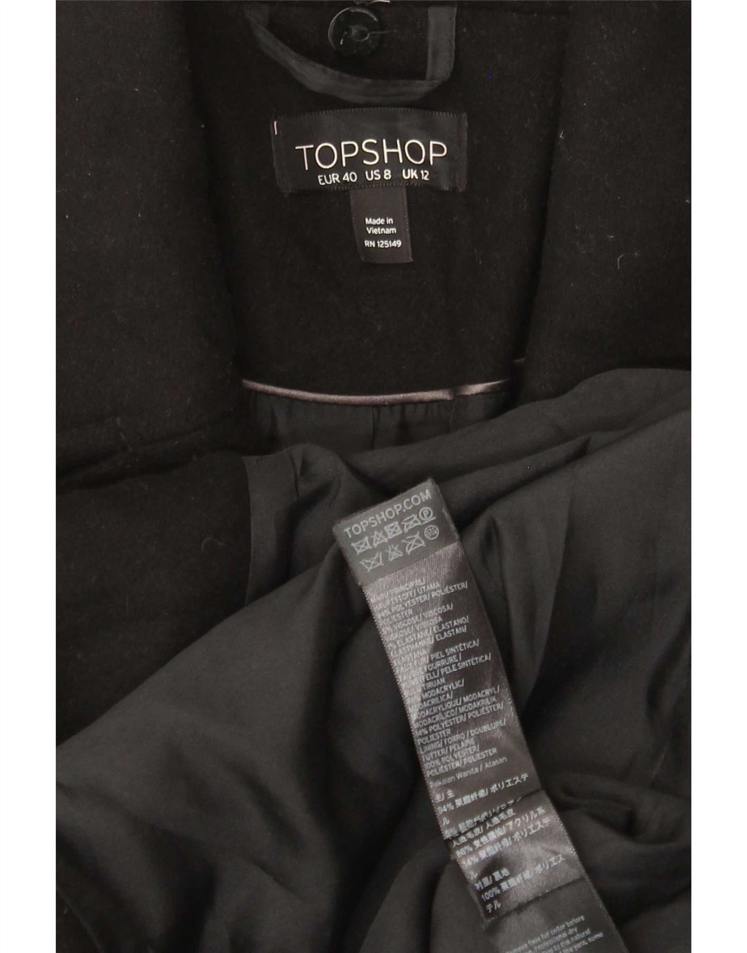 Topshop Damenmantel UK 12 Mittelschwarzes Polyester