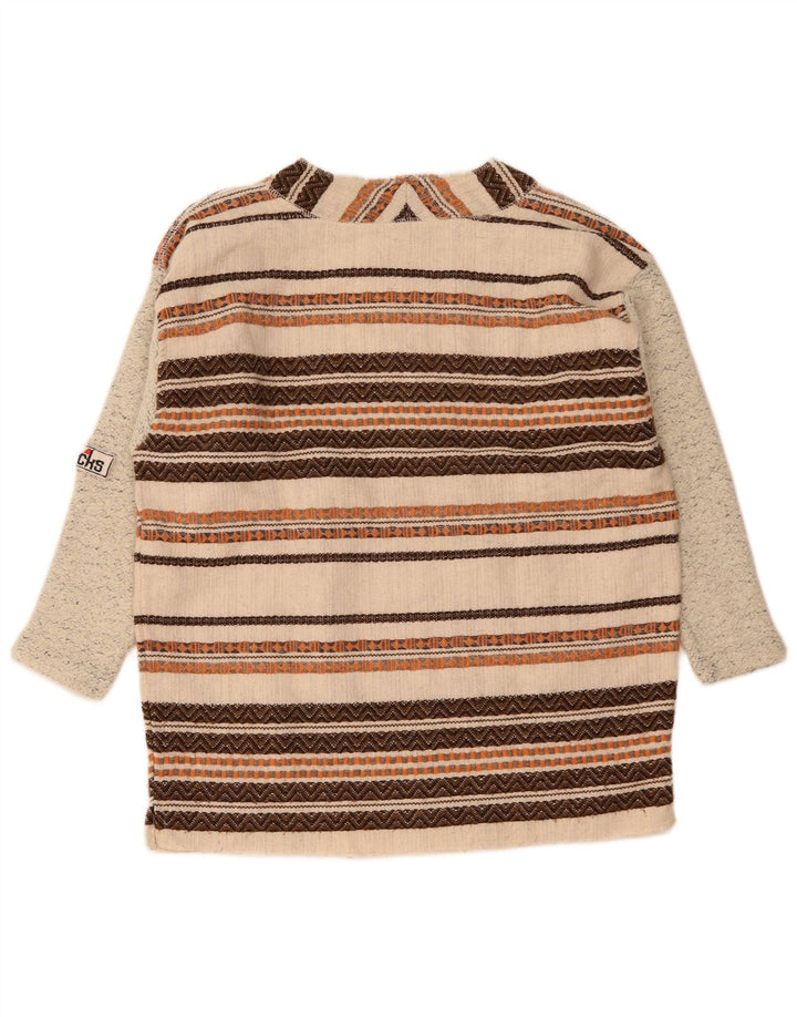 Vintage Herren-Pullover mit 3/4-Ärmeln und Knöpfen, Mittelbeige gestreift