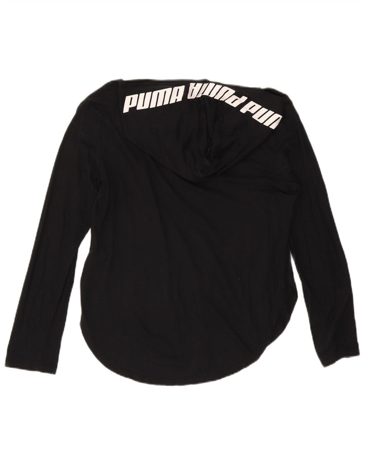PUMA Womens Hooded Graphic Top Langarm UK 10 Small Schwarz Baumwolle
