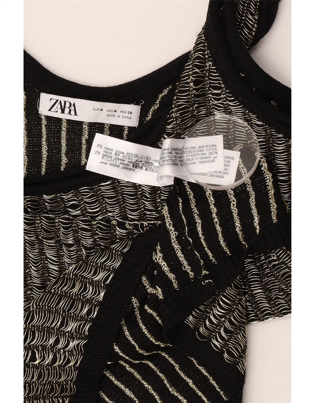 Zara Damen Crop Vest Top UK 12 Mittelschwarz gestreift Viskose