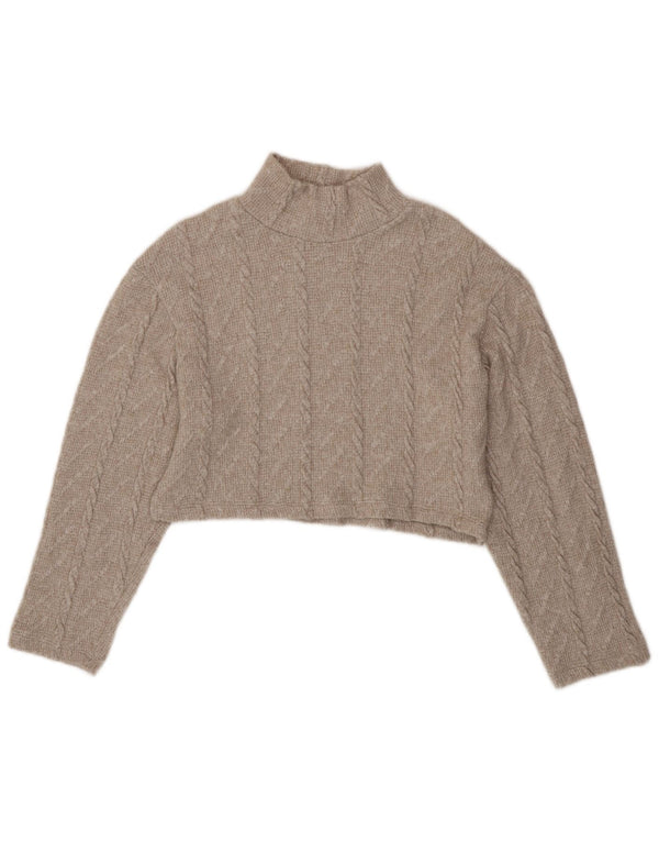 Zara Damen Crop Rollkragenpullover Pullover UK 14 Medium Beige Polyester