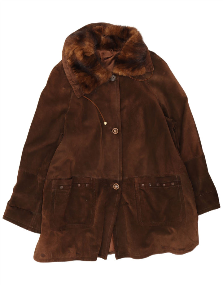 Vintage Damen Übergroßer Wildledermantel IT 46 Großes braunes Leder