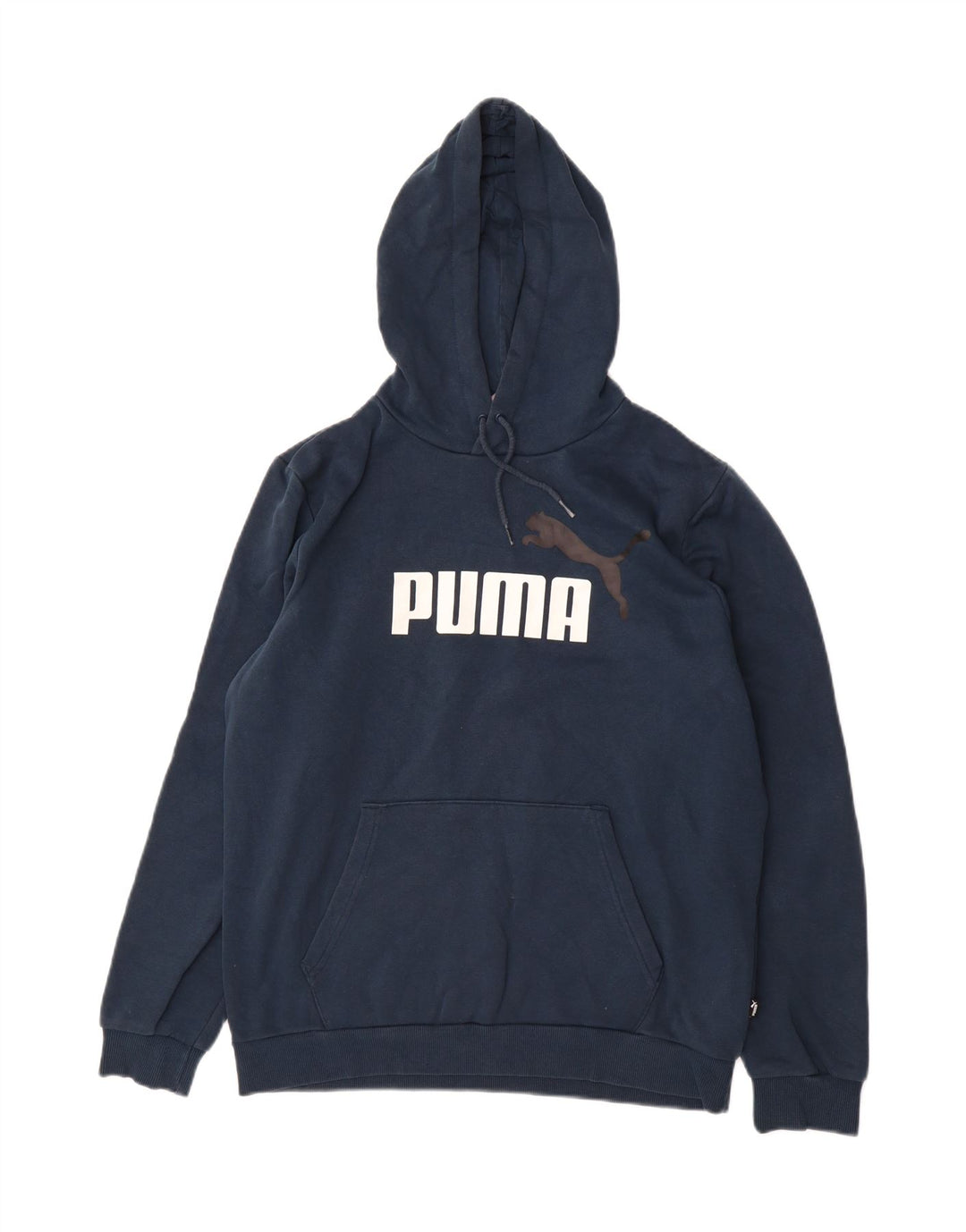 PUMA Mens Graphic Hoodie Jumper Medium Navy Blue Cotton Vintage Puma and Second-Hand Puma from Messina Hembry 