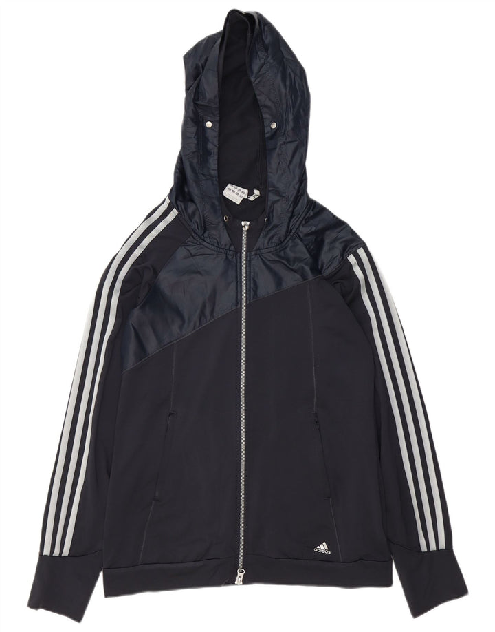 Adidas Damen Climalite Kapuzen-Trainingsanzug-Top-Jacke UK 12 Medium Marineblau