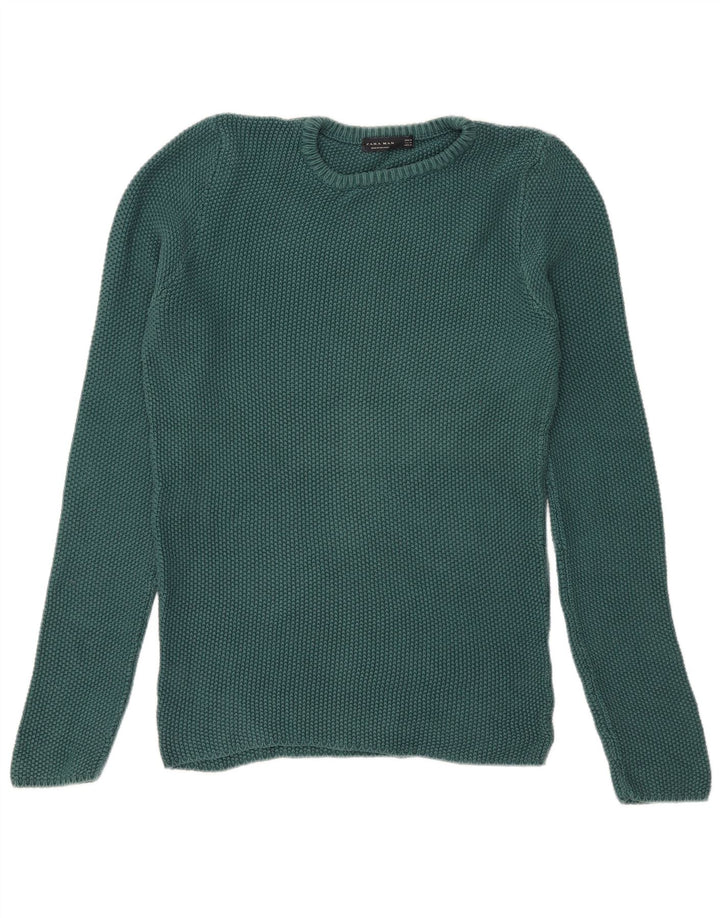 Zara Herren-Pullover mit Rundhalsausschnitt, Mittelgrün