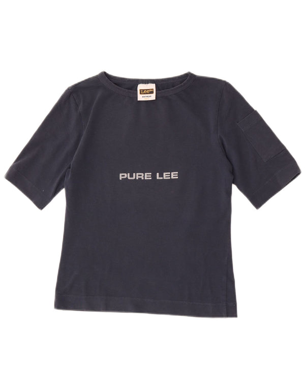 Lee Damen Crop Graphic T-Shirt Top UK 14 Large Marineblau