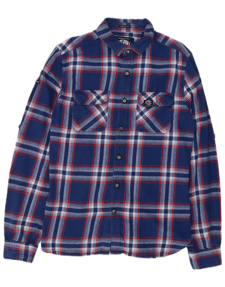 Superdry Herren-Flanellhemd, groß, marineblau, kariert, Baumwolle