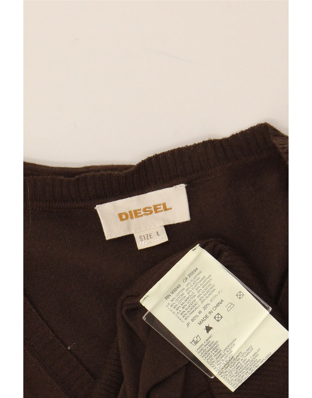 DIESEL Herren-Pullover mit V-Ausschnitt, groß, braune Baumwolle