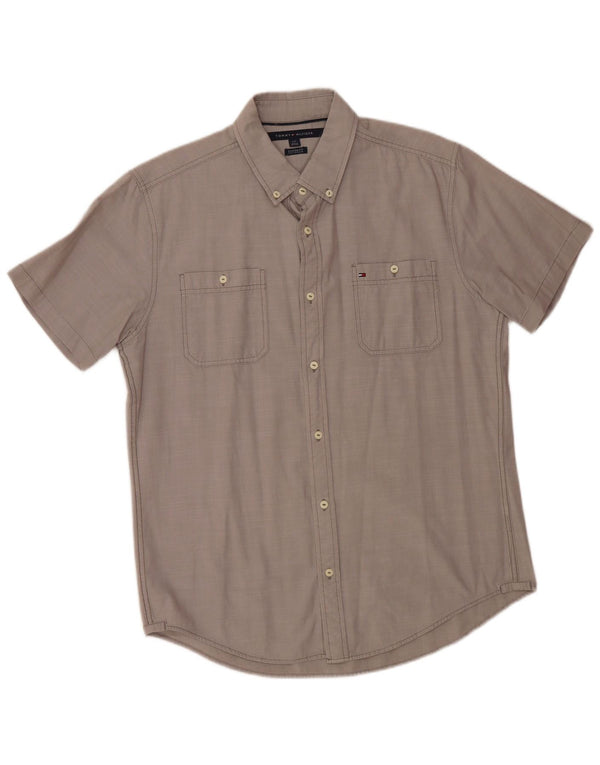 TOMMY HILFIGER Herren Custom Fit Kurzarmhemd Large Grau