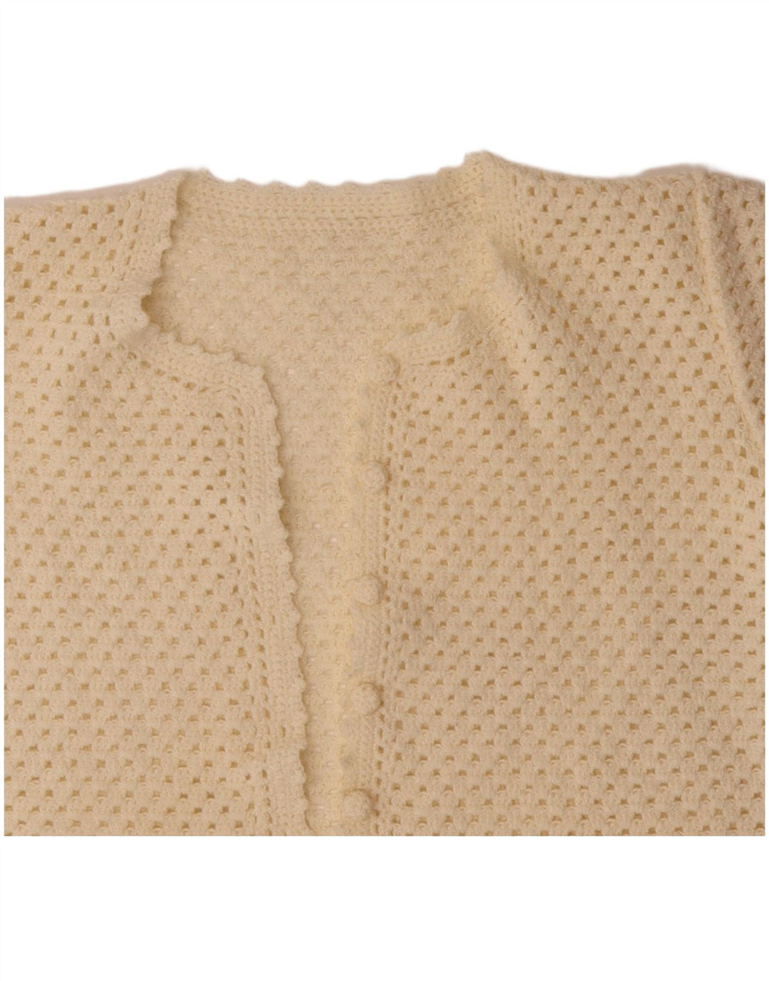 VINTAGE Damen Crop Short Sleeve Cardigan Pullover UK 14 Medium Off White