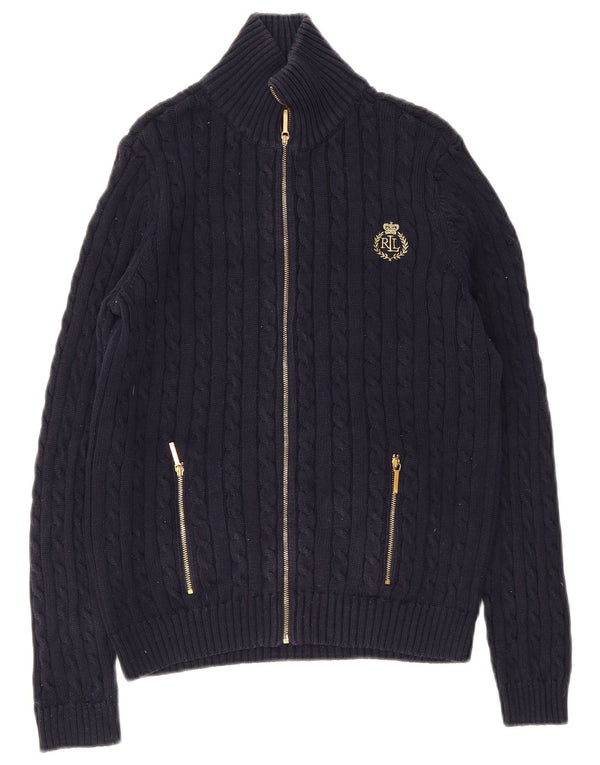 Ralph Lauren Damen-Cardigan mit durchgehendem Reißverschluss, Gr. 10, Größe S, Marineblau, Baumwolle
