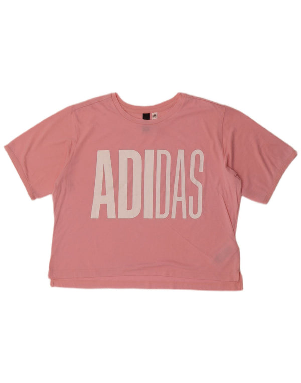Adidas Damen Crop Graphic T-Shirt Top UK 16/18 Large Rosa Polyester