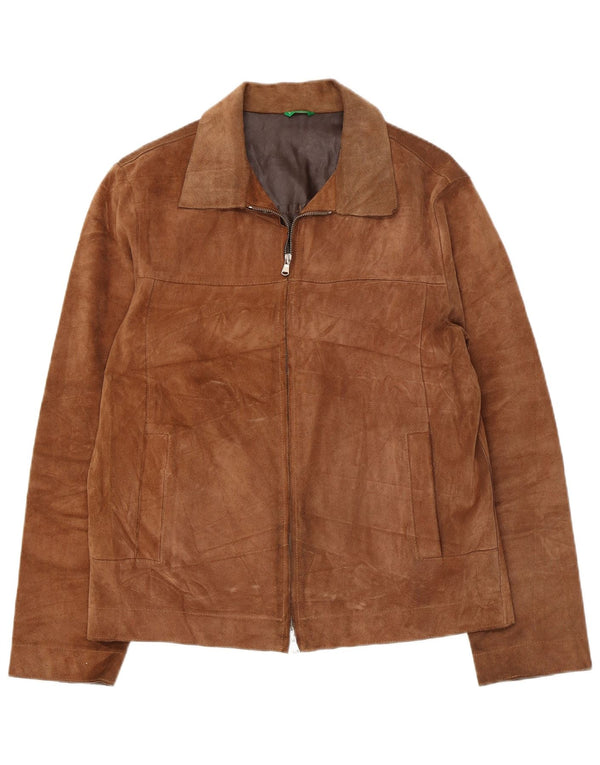 Benetton Herren Wildlederjacke UK 38 Mittelbraunes Leder