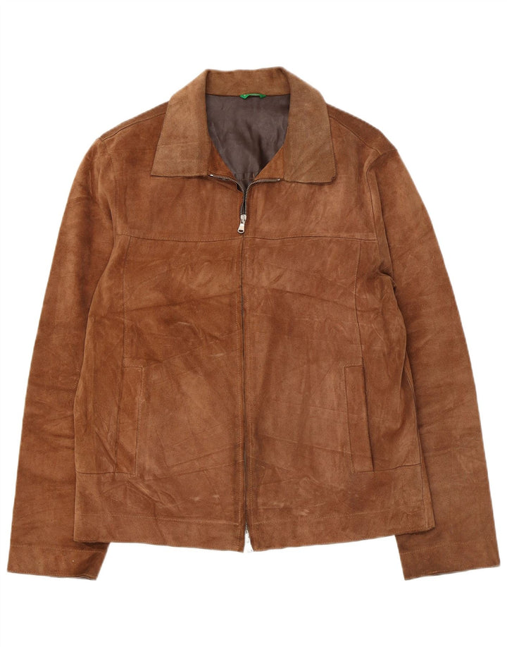 Benetton Herren Wildlederjacke UK 38 Mittelbraunes Leder