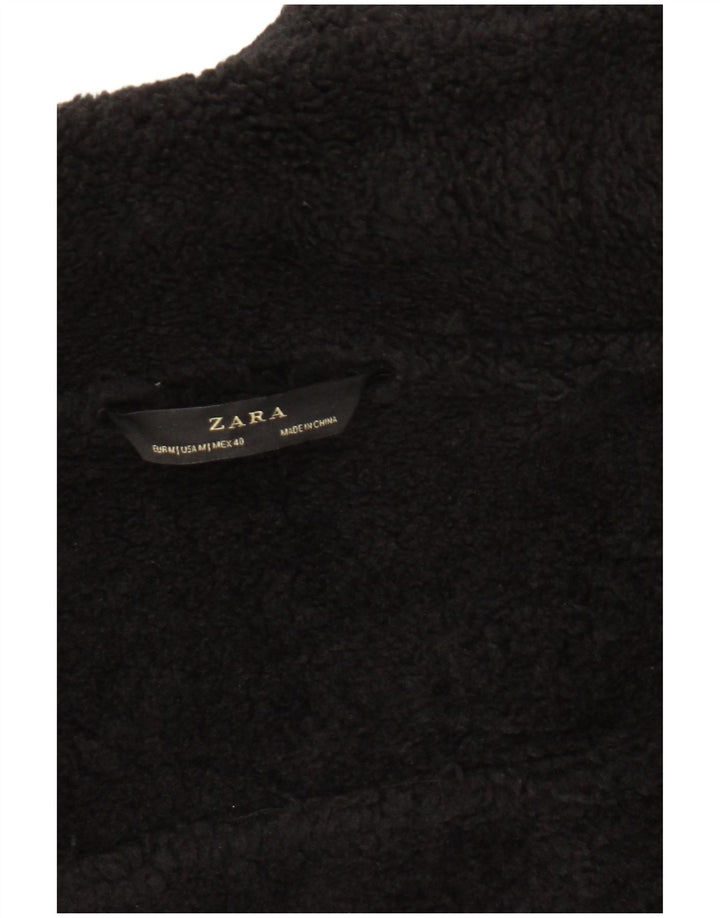 Zara Damen Sherpa Bikerjacke UK 14 Medium Schwarz Polyester