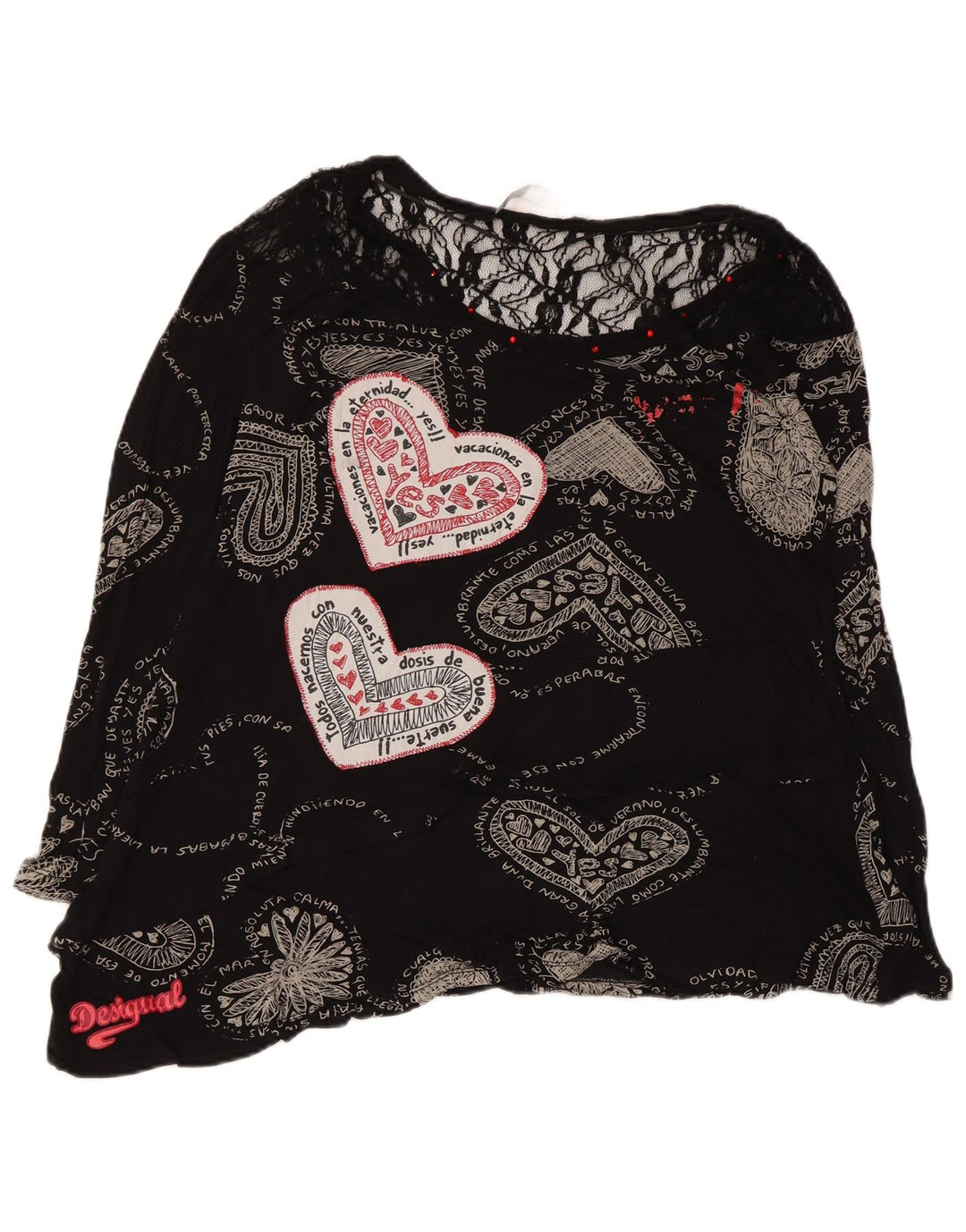 Desigual Damen Grafik-Blusenoberteil UK 12 Mittelschwarzes geometrisches Herz