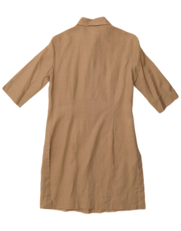 Stefanel Damen-Hemdkleid mit kurzen Ärmeln, UK 12, Mittelbeige, Ramie