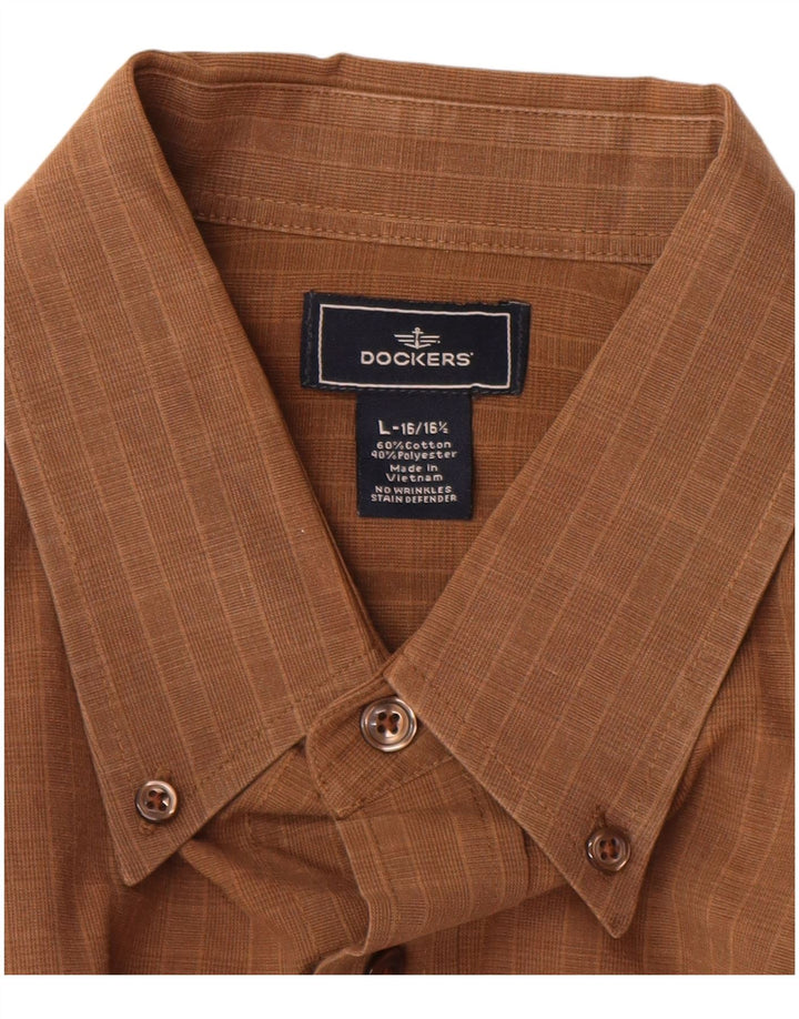 Dockers Herrenhemd Größe 16 16 1/2 große braune Gingham-Baumwolle