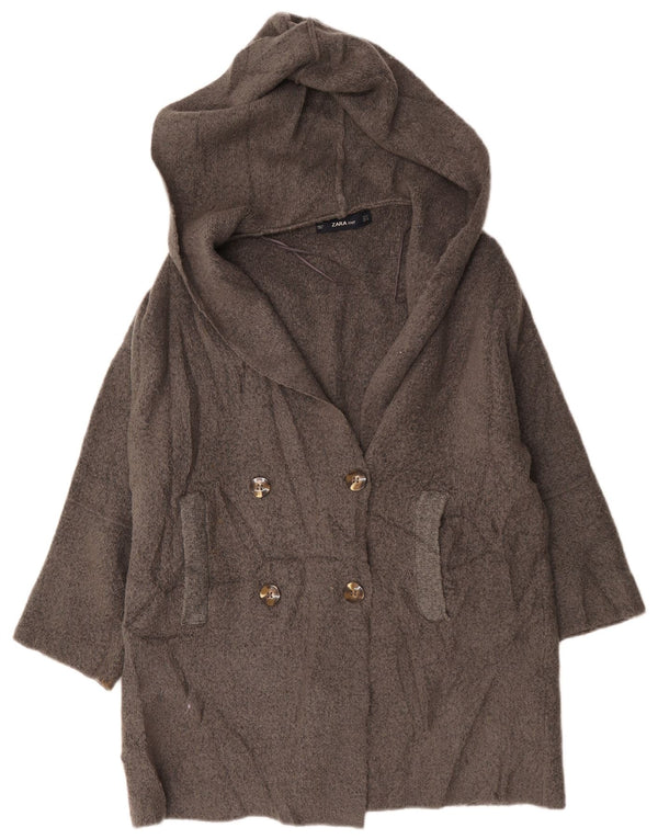 Zara Womens Longline Hooded 3/4 Sleeve Cardigan Sweater UK 14 Medium Grey