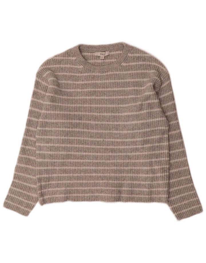 Marks & Spencer Damen Pullover mit Rundhalsausschnitt, UK 14, Mittelgrau gestreift
