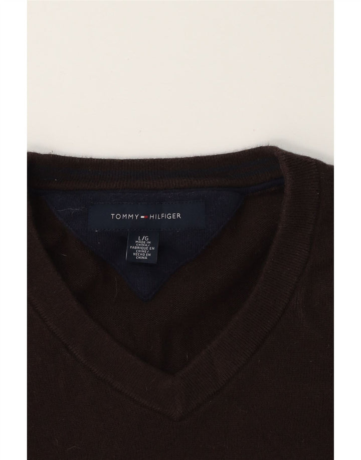 TOMMY HILFIGER Mens V-Neck Jumper Sweater Large Brown Cotton Vintage Tommy Hilfiger and Second-Hand Tommy Hilfiger from Messina Hembry 