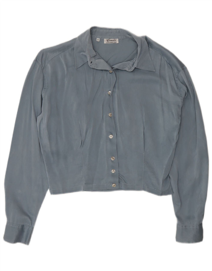 Vintage Damen Crop Shirt Bluse IT 44 Mittelblaue Seide