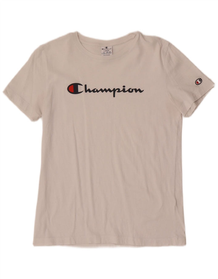 Champion Damen Grafik T-Shirt Top UK 14 Large Weiß