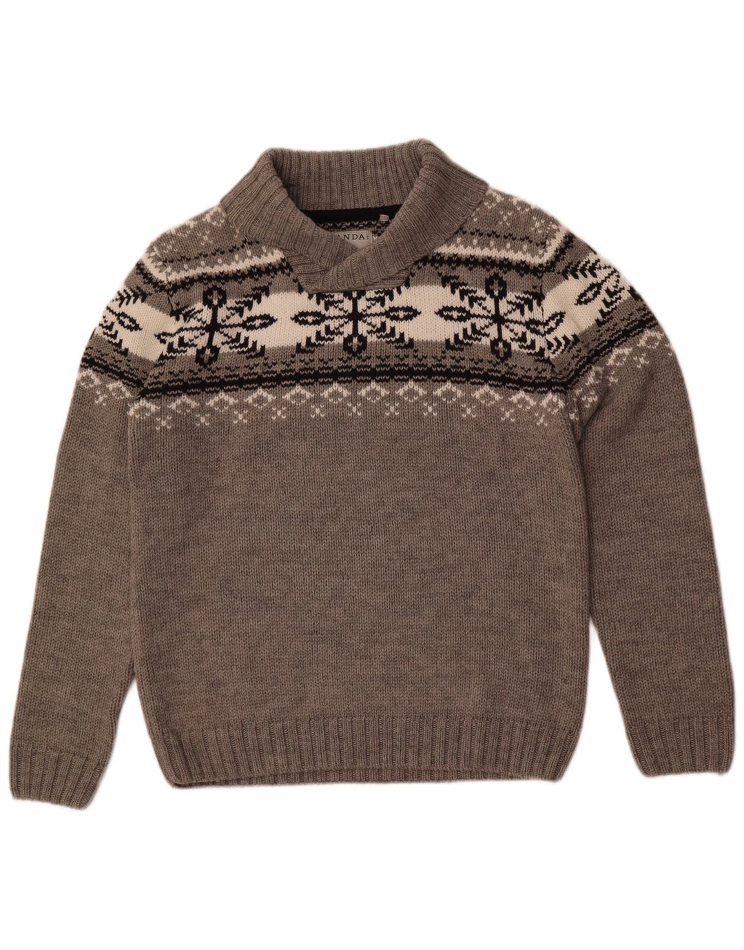 Canda Herren-Pullover mit Schalkragen, Größe L, Grau, Fair Isle