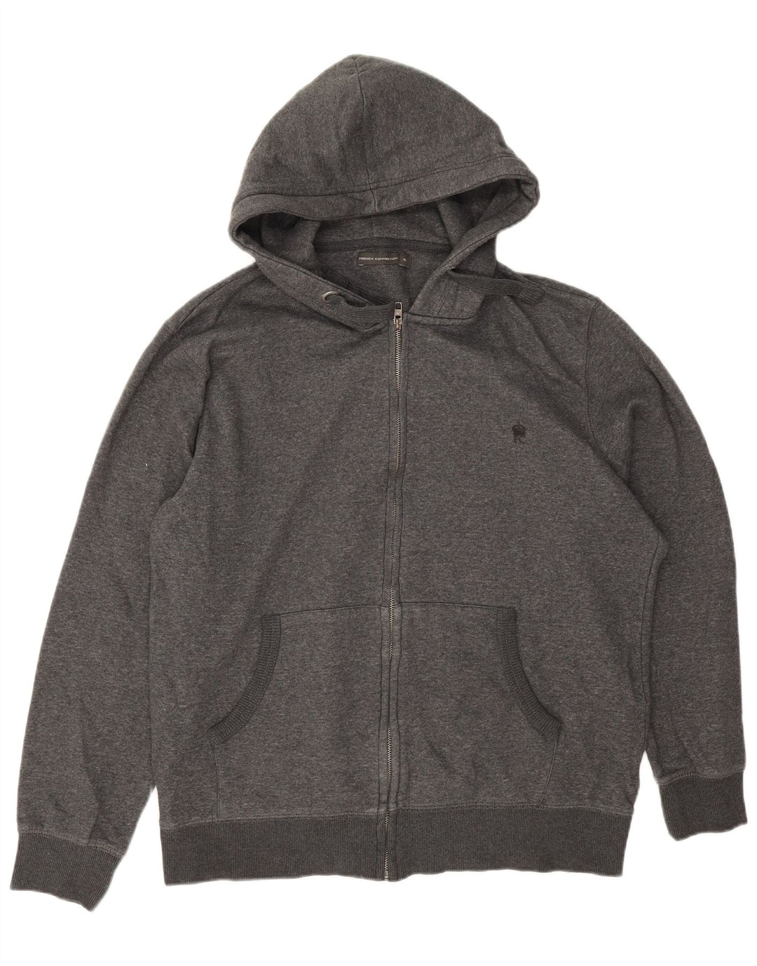 French Connection Herren-Kapuzenpullover mit Reißverschluss, XL, graue Baumwolle