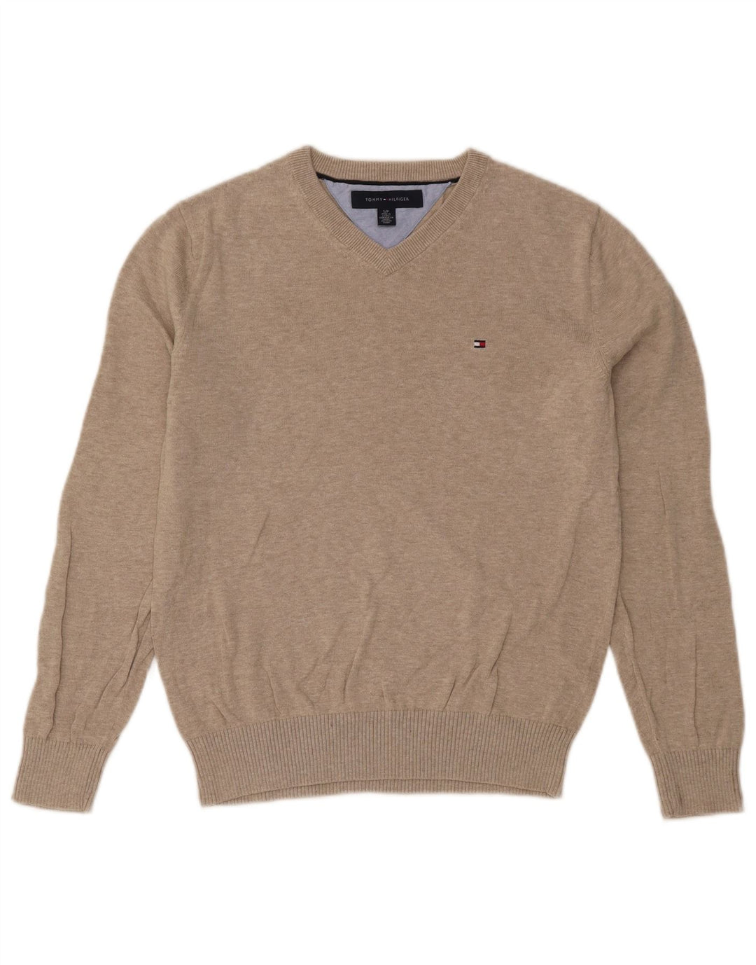 Tommy Hilfiger Herren-Pullover mit V-Ausschnitt, klein, beige meliert