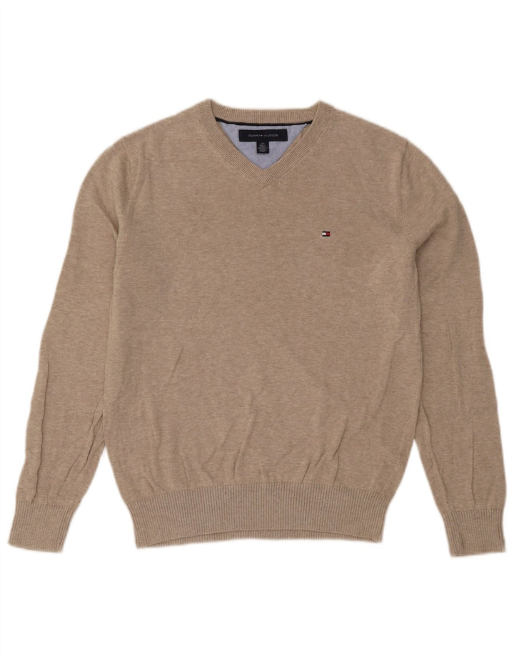 Tommy Hilfiger Herren-Pullover mit V-Ausschnitt, klein, beige meliert