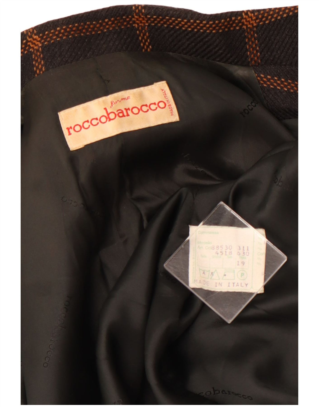 ROCCOBAROCCO Damen-Blazerjacke mit 3 Knöpfen, Größe 19, XL, schwarz karierte Wolle